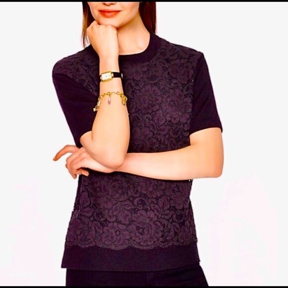Kate Spade black, lace front sweater. - Picture 1 of 7